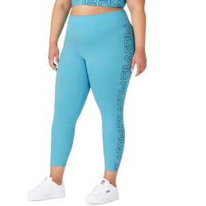 Fila Women's Logo 7/8 Leggings Blue Spellout Gym Workout 4X NWT